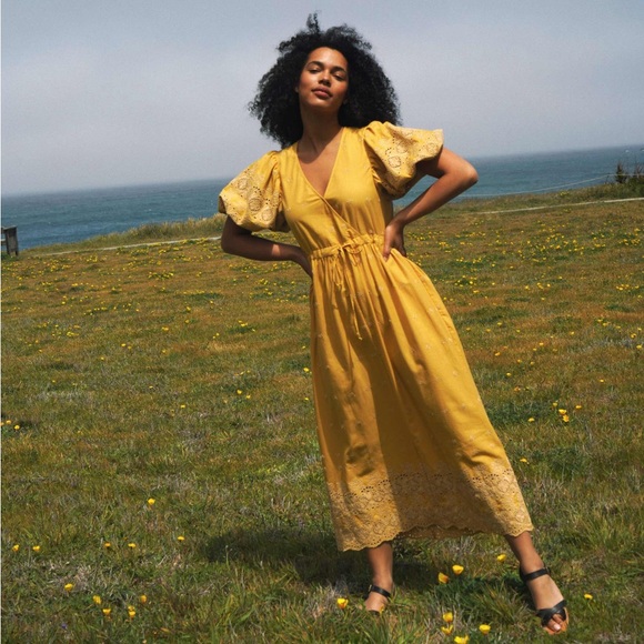 Christy Dawn Dahlia Chamomile Yellow Puff Sleeve Midi Dress - Picture 4 of 4